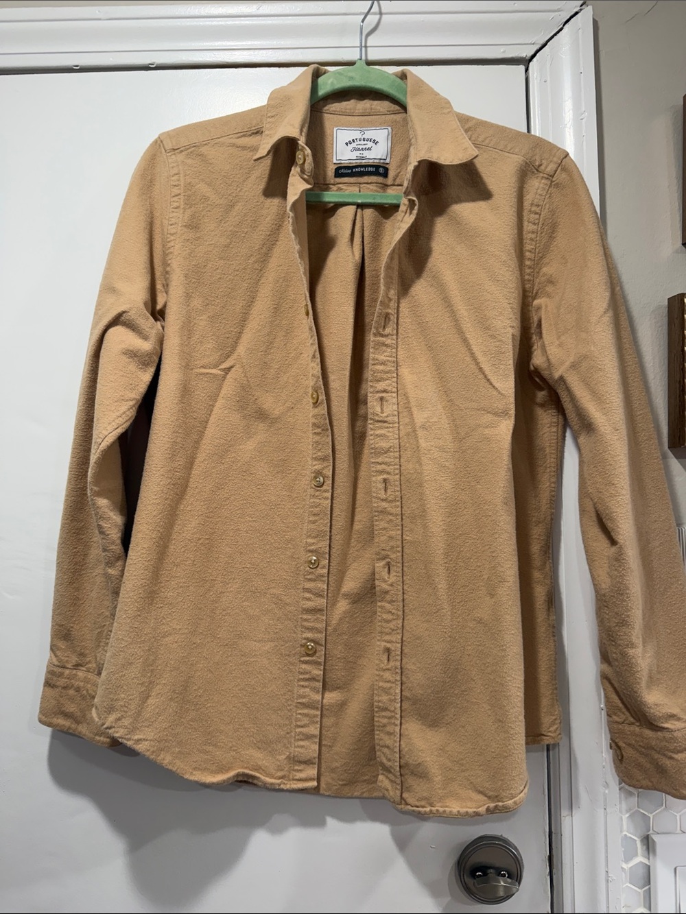 Men's Portuguese Flannel Button-Up 100% cotton flannel Shirt in light tan